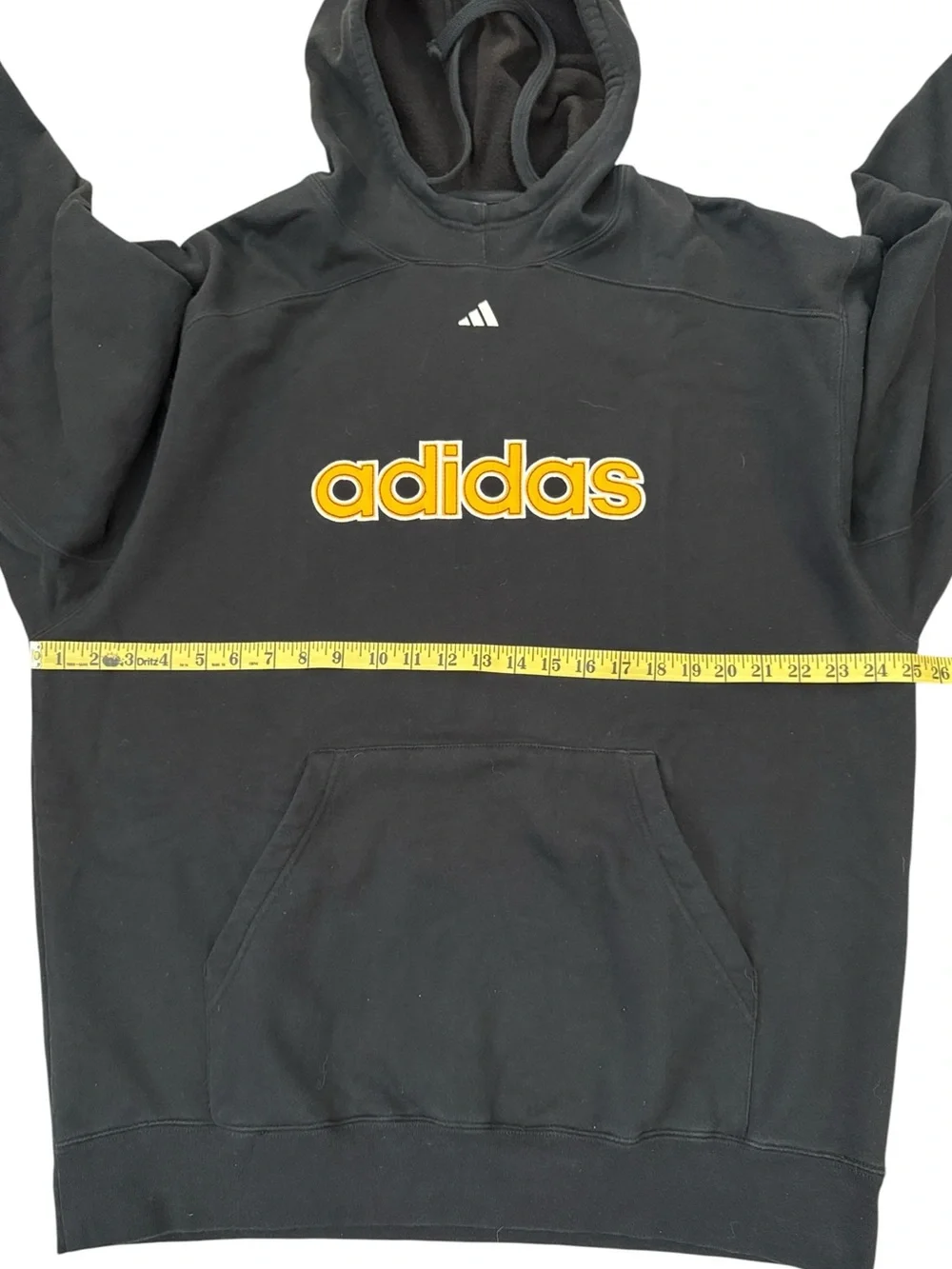 Vintage Y2K Adidas Center Spellout Logo Hoodie Black Yellow Size XL Heavyweight